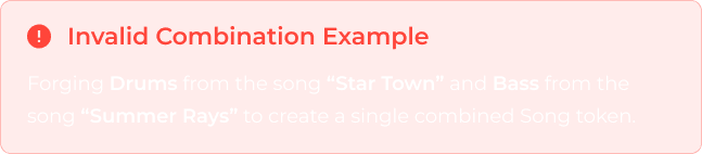 Invalid combination: Forging Drums from Star Town and Bass from Summer Rays cannot create a single combined Song token.